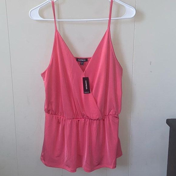 Express bright Magenta drape silk/lined surplice cami tank NWT - Picture 2 of 3